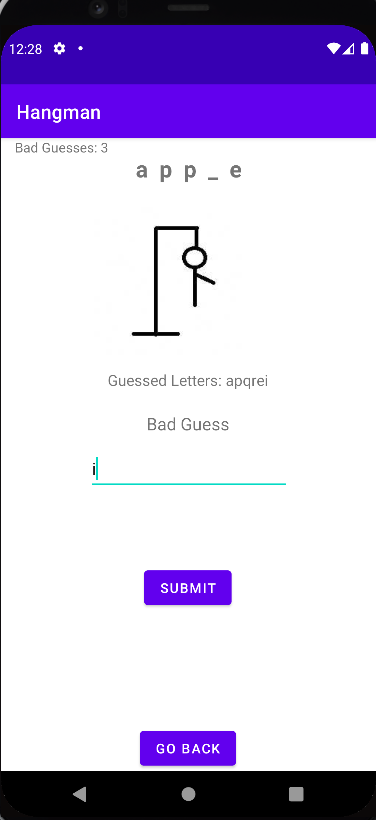 Hangman Guess Screen