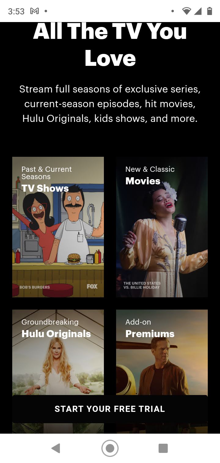 Hulu Mobile Page